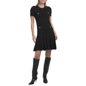 ELLEN TRACY Pleated Mini Sweater Dress